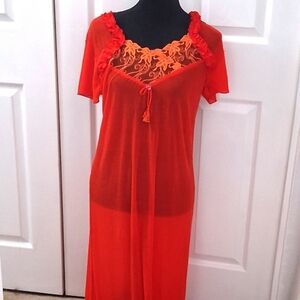 Night Lady Red Detailed Nightgown   Size S